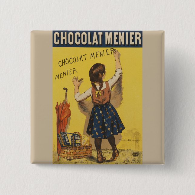 Badge Carré 5 Cm Chocolat Menier Petite fille Mur écriture (Devant)