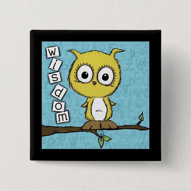 Badge Carré 5 Cm Chouette de sagesse mignonne (Devant)