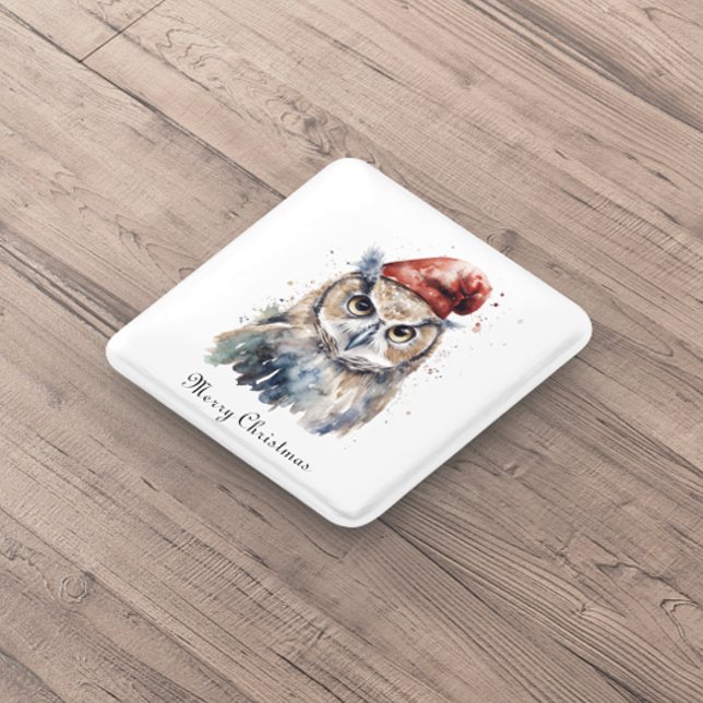 Badge Carré 5 Cm Chouette d'hiver enchantée, personnalisée (Créateur téléchargé)