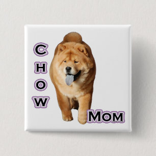 Badge Carré 5 Cm Chow Chow Maman 4 - Bouton