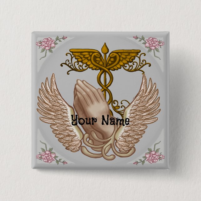 Badge Carré 5 Cm Christian Hands Nurse, bouton (Devant)
