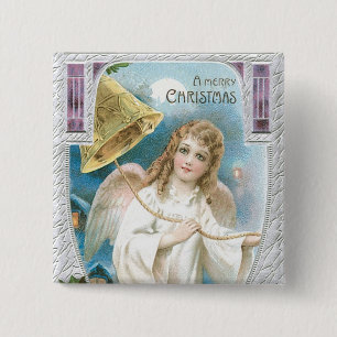 Badge Carré 5 Cm Christmas Angel with Bell