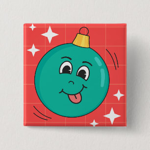 Badge Carré 5 Cm Christmas blobe face sourire joyeux dessin rétro