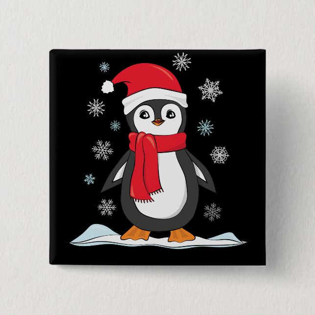 Badge Carré 5 Cm Christmas Cute Penguin (Devant)
