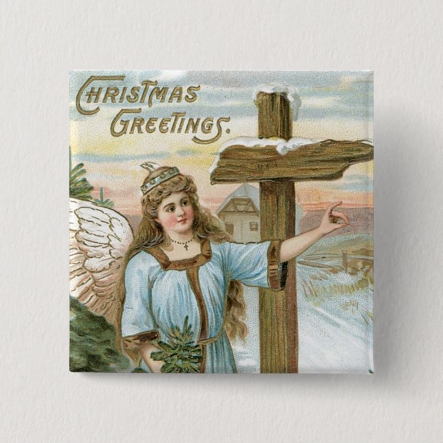 Badge Carré 5 Cm Christmas Greetings Angel (Devant)