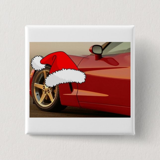Badge Carré 5 Cm Christmas Red Corvette (Devant)