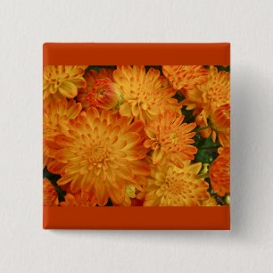 Badge Carré 5 Cm Chrysanthèmes orange Fire
