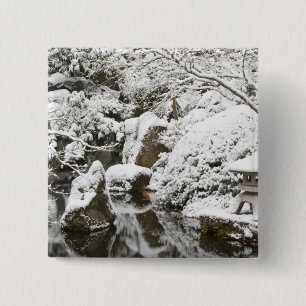 Badge Carré 5 Cm Chutes de neige dans le jardin japonais de Portlan