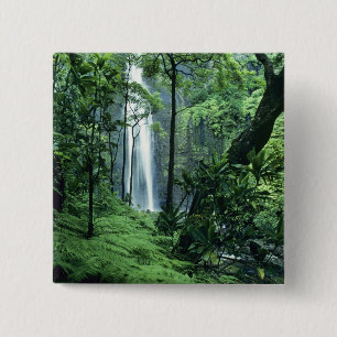 Badge Carré 5 Cm Chutes Hanakapiai le long de la côte Na Pali, Kaua