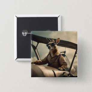 Badge Carré 5 Cm "Ciels Vintages : Le pilote Kangaroo dans l'ancien