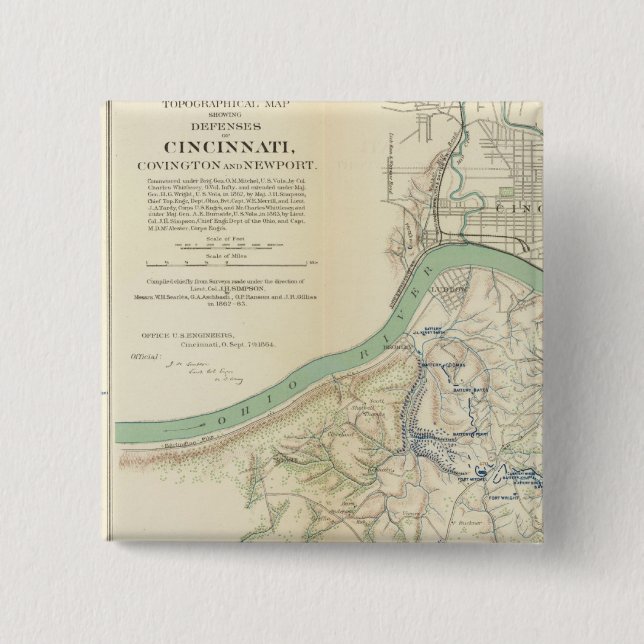 Badge Carré 5 Cm Cincinnati, Covington, Newport (Devant)