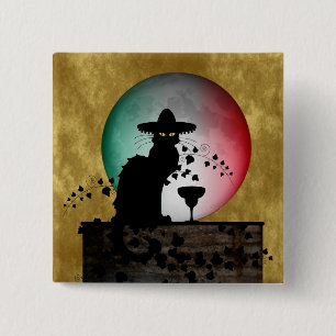 Badge Carré 5 Cm Cinco de Mayo Conversation Noir / Gato Negro