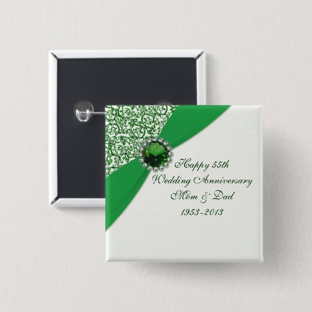 Badge Carré 5 Cm cinquante-cinquième Bouton d'anniversaire de (Devant & derrière)