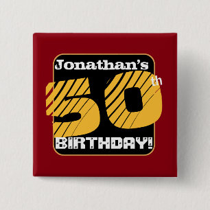 Badge Carré 5 Cm cinquantième Anniversaire avec le nombre rayé A0