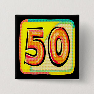 Badge Carré 5 Cm cinquantième Bouton d'anniversaire