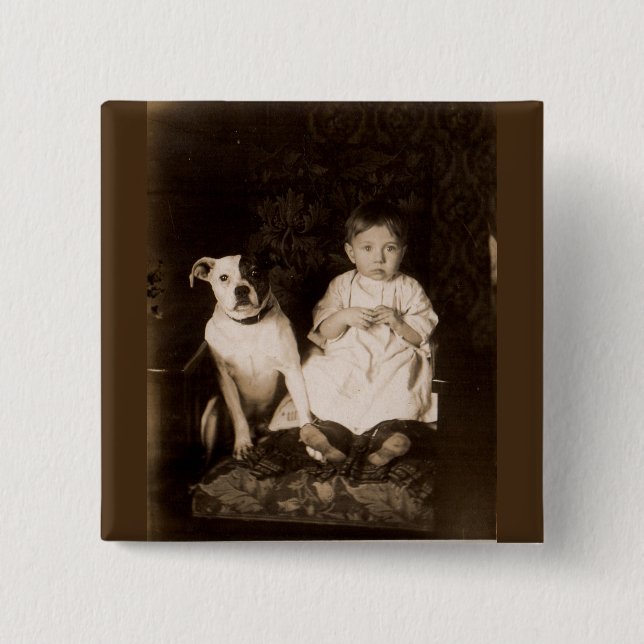 Badge Carré 5 Cm circa le pitbull 1910 et le bébé RPPC (Devant)
