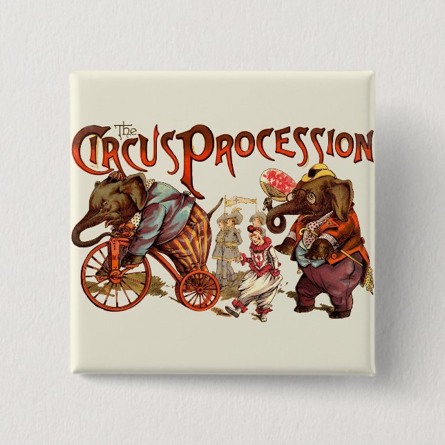 Badge Carré 5 Cm Cirque Procession Eléphant Art antique (Devant)