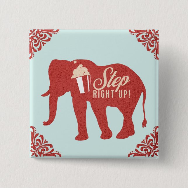 Badge Carré 5 Cm Cirque Rétro Eléphant Popcorn Fête d'anniversaire  (Devant)