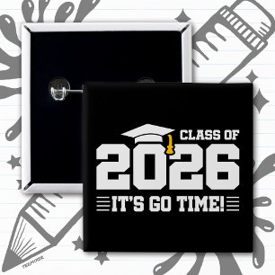 Badge Carré 5 Cm Citation de fin d'études 2026 C'est parti Drôle