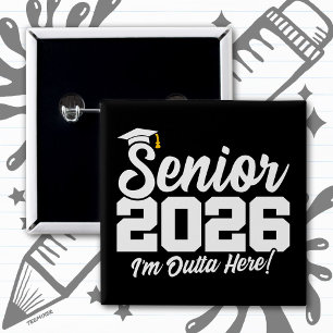 Badge Carré 5 Cm Citation de fin d'études drôle pour Senior 2026 Ty