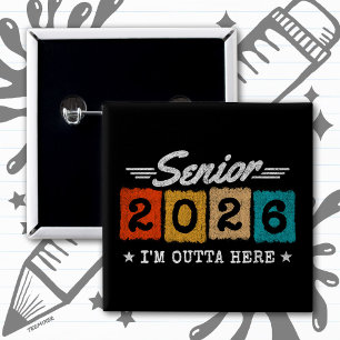 Badge Carré 5 Cm Citation de fin d'études rétro 2026 multicolore Se