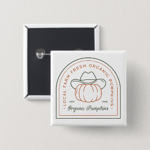 Badge Carré 5 Cm Citrouille biologique ferme champêtre saison autom