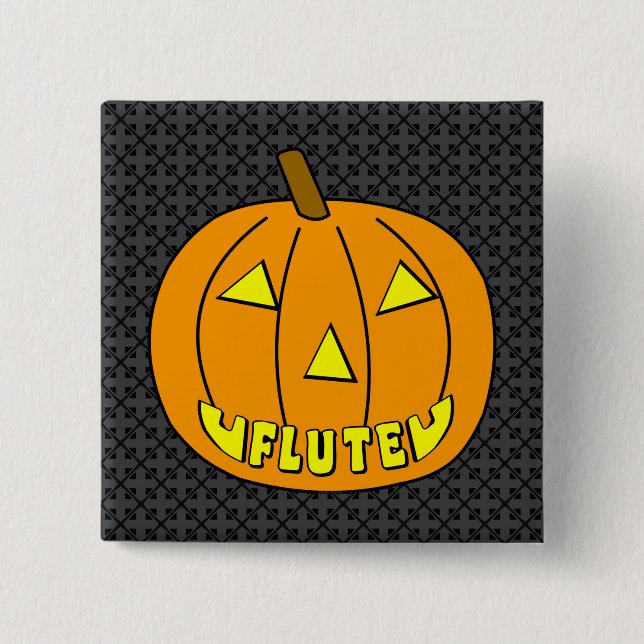 Badge Carré 5 Cm Citrouille Flute Halloween (Devant)