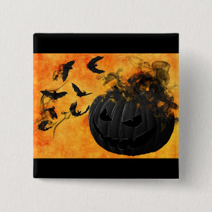 Badge Carré 5 Cm Citrouille Halloween