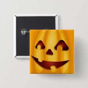 Badge Carré 5 Cm Citrouille sculpté souriant design Halloween