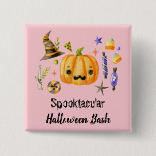 Badge Carré 5 Cm Citrouille Spooktacular Halloween Bash Party rose