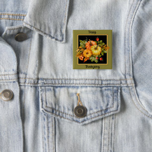 Badge Carré 5 Cm Citrouilles d'automne et feuilles de chêne