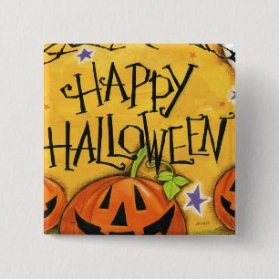 Badge Carré 5 Cm Citrouilles heureux de Halloween