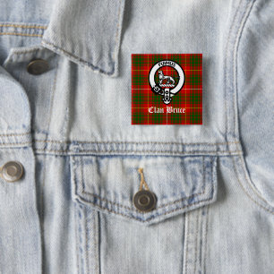 Badge Carré 5 Cm Clan Bruce Crest Tartan Custom