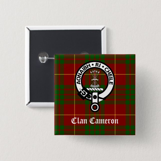 Badge Carré 5 Cm Clan Cameron Crest et Tartan (Devant & derrière)