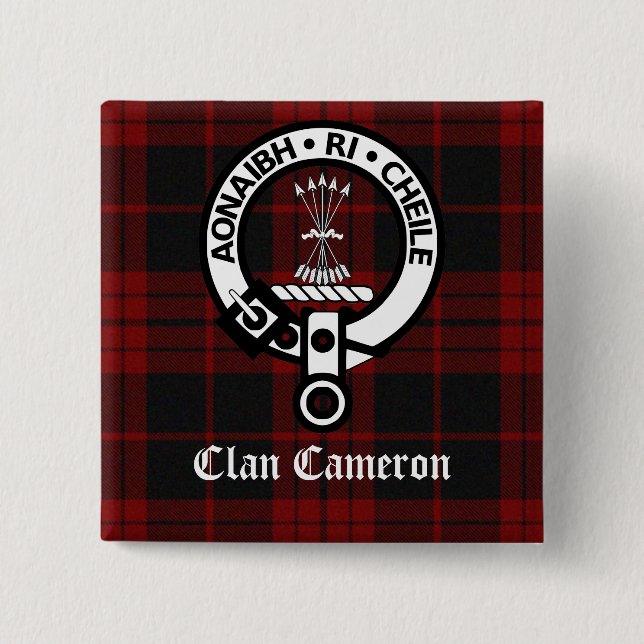 Badge Carré 5 Cm Clan Cameron Crest & Tartan (Devant)
