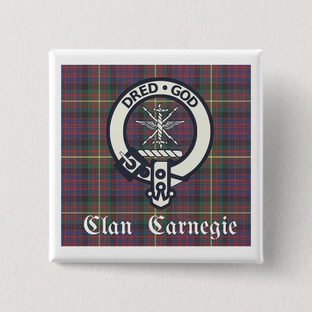Badge Carré 5 Cm Clan Carnegie Crest Tartan (Devant)