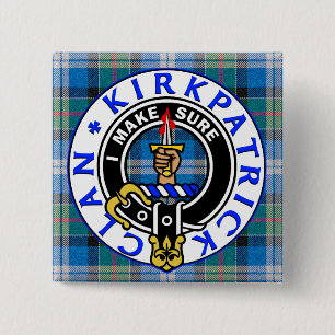 Badge Carré 5 Cm CLAN KIRKPATRICK CREST sur un CARRÉ TARTAN