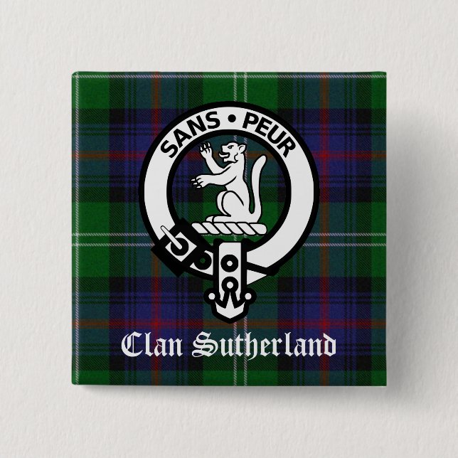 Badge Carré 5 Cm Clan Sutherland Crest & Tartan (Devant)