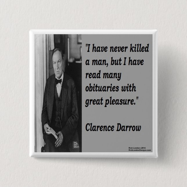 Badge Carré 5 Cm Clarence Darrow & Citation nécrologique (Devant)