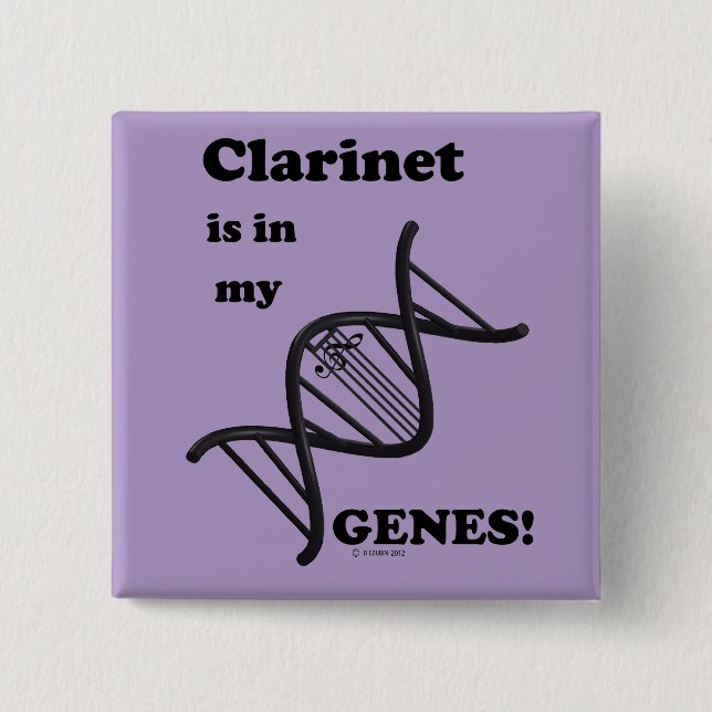 Badge Carré 5 Cm Clarinet dans mes gènes (Devant)