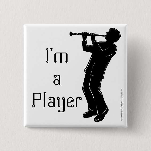 Badge Carré 5 Cm Clarinet, je suis un joueur (Devant)