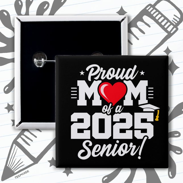 Badge Carré 5 Cm Classe de 2025 Graduation Fière Maman de Senior 20 (Créateur téléchargé)