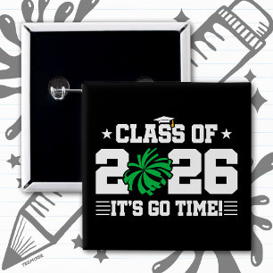 Badge Carré 5 Cm Classe de 2026 Green Cheer Diplômé C'est Parti