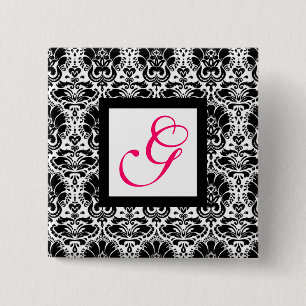 Badge Carré 5 Cm CLASSY DAMASK MONOGRAM,pink fuchsia
