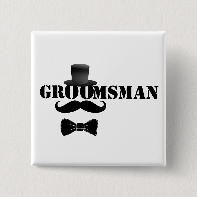 Badge Carré 5 Cm Classy Groomsman Top Hat et Moustache (Devant)