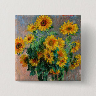 Badge Carré 5 Cm Claude Monet - Bouquet de tournesols