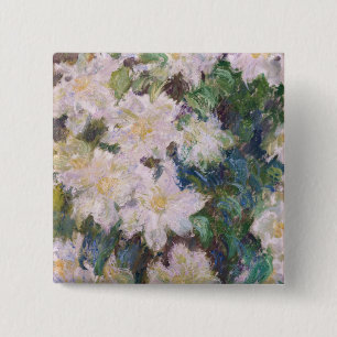 Badge Carré 5 Cm Claude Monet - Clématites blanches
