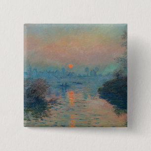 Badge Carré 5 Cm Claude Monet - Coucher de soleil sur la Seine à La