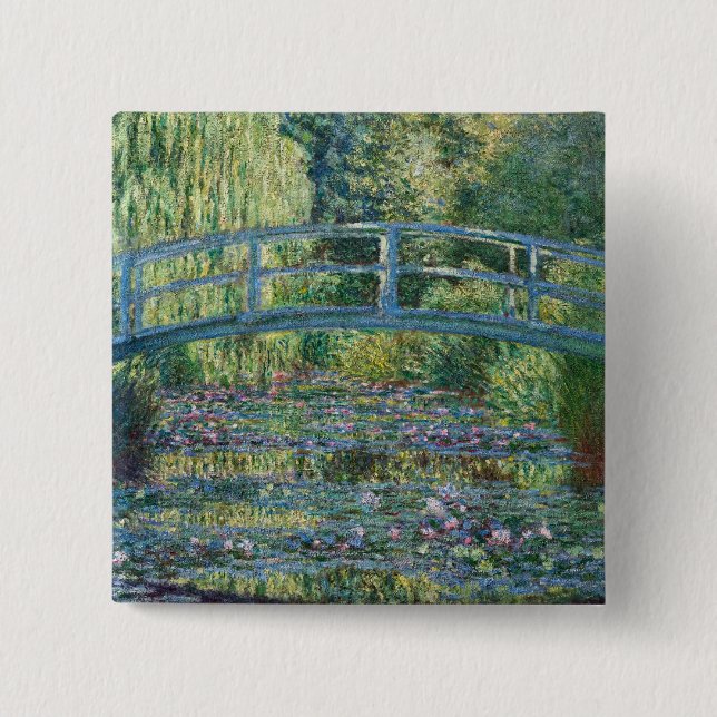 Badge Carré 5 Cm Claude Monet - Eau Lily étang, Harmonie verte (Devant)