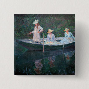 Badge Carré 5 Cm Claude Monet - En Norvegienne Bateau à Giverny